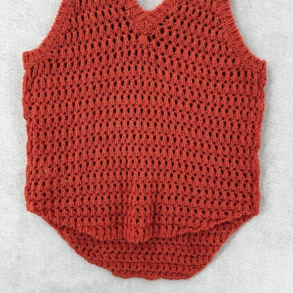 Free People FP Beach Tank Top Womens SMALL Orange Sleeveless Crochet Knit - Picture 6 of 13